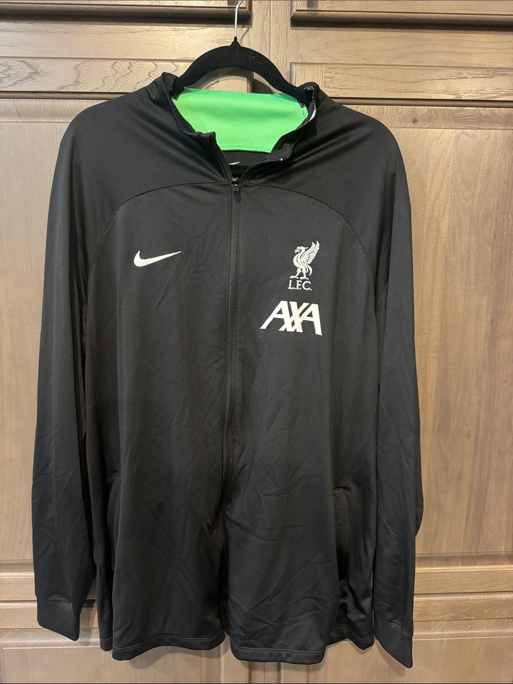 Nike Black Lightweight Football Jacket with Green Lined Collar